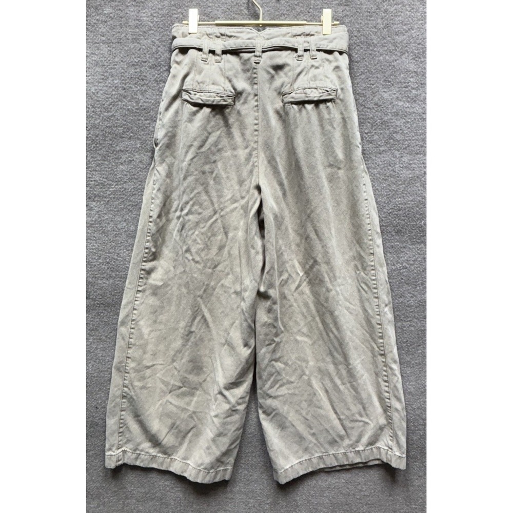 Free People Wide Leg Relaxed Fit Pleated Tie Waist Pant Size 6 Begie HR HW EUC - Picture 3 of 5
